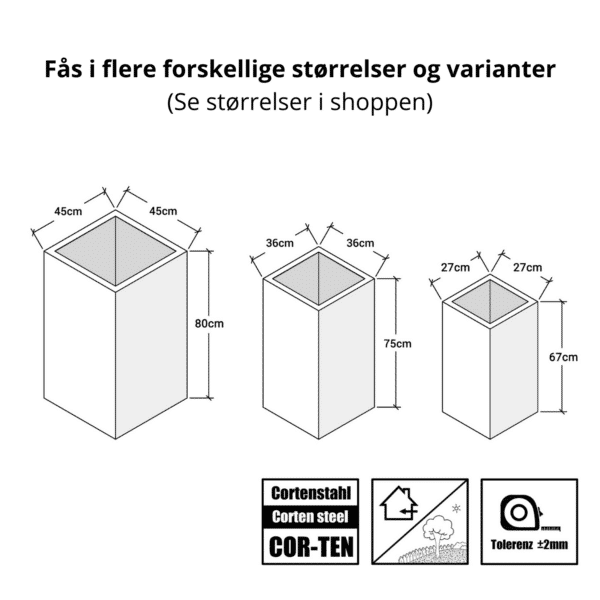 Plantekasse corten stål - L27 x D27 x H67 cm - Image 4