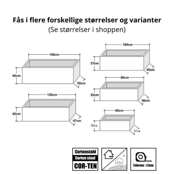 Plantekasse corten stål - L80 x D36 x H32 cm - Image 4