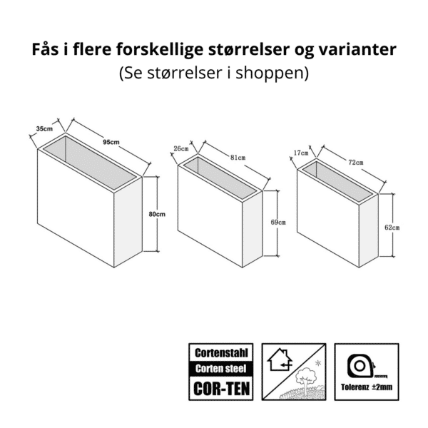 Plantekasse corten stål - L95 x D35 x H80 cm - Image 4