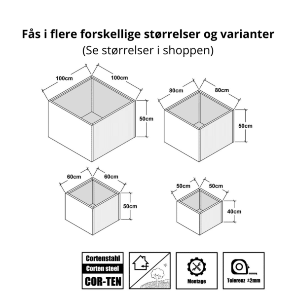 Plantekasse corten stål (m. skruer / u. bund) - L50 x D50 x H40 cm - Image 4
