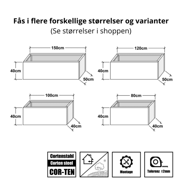 Plantekasse corten stål (m. skruer / m. bund) - L120 x D50 x H40 cm - Image 5