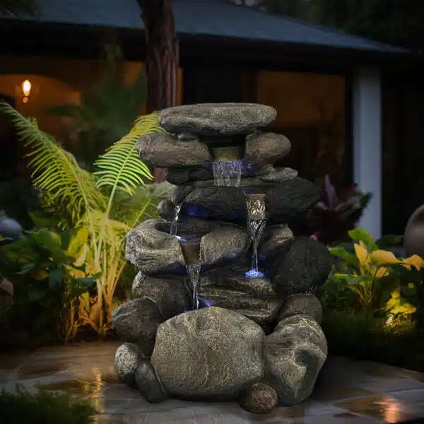 Pebble Vandfontæne i natursten look med LED lys - Image 4