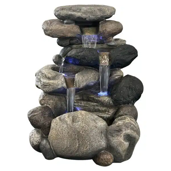 Pebble Vandfontæne i natursten look med LED lys