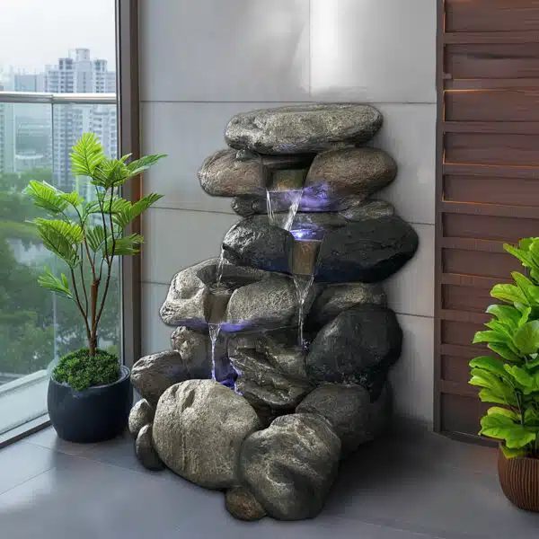 Pebble Vandfontæne i natursten look med LED lys - Image 5