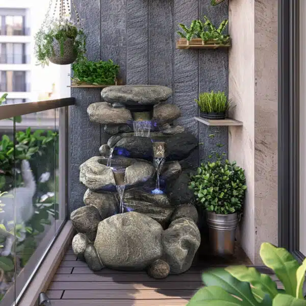 Pebble Vandfontæne i natursten look med LED lys - Image 6