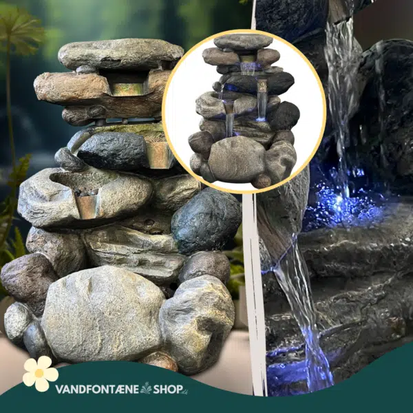 Pebble Vandfontæne i natursten look med LED lys - Image 2